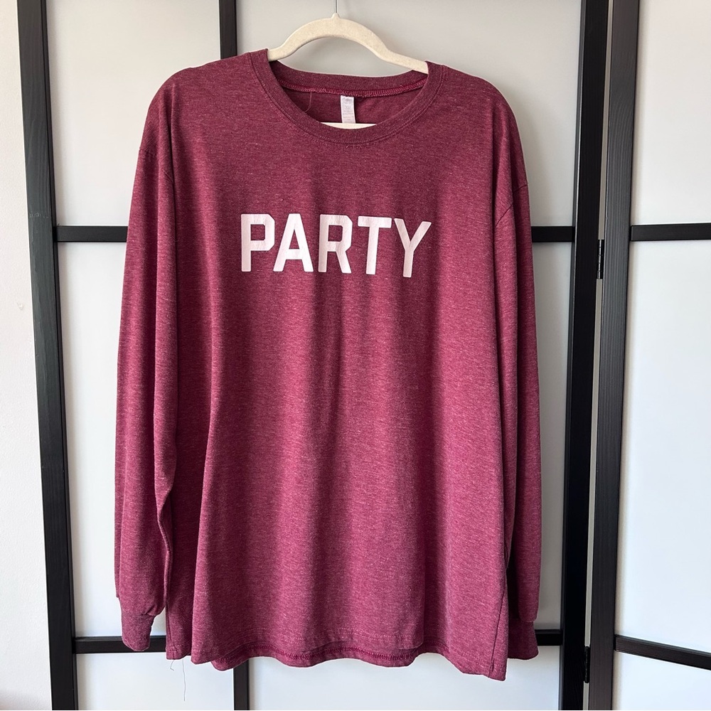 [XL] Sleeman’s Holiday “Party” Long Sleeve Pajama Shirt In Maroon Red Unisex #2